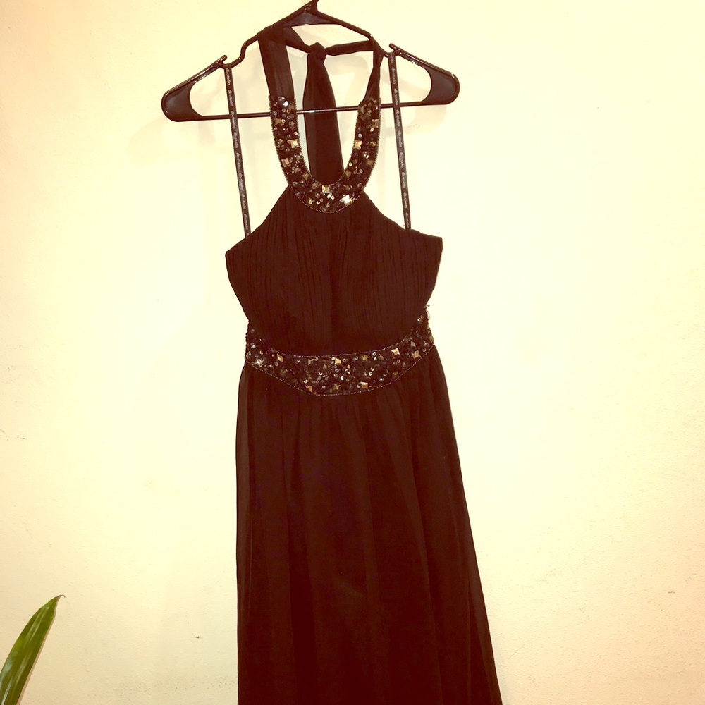 Black formal pleated gown